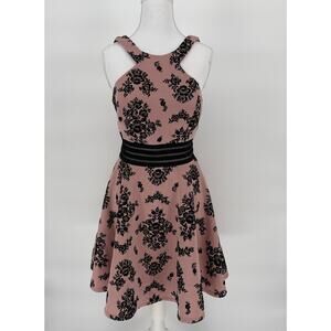 City Studio Pink & Black‎ Floral Fit and Flare Dress Size 7